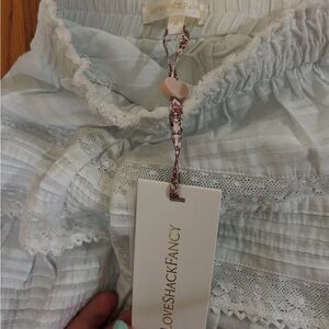 LoveShackFancy Ruffle Mini Heritage Skirt light blue medium